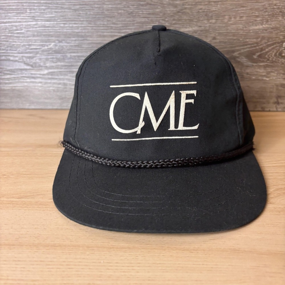 VINTAGE CME Hat Cap Snap Back Black Rope Advertising Promo Mens Made USA 90s
